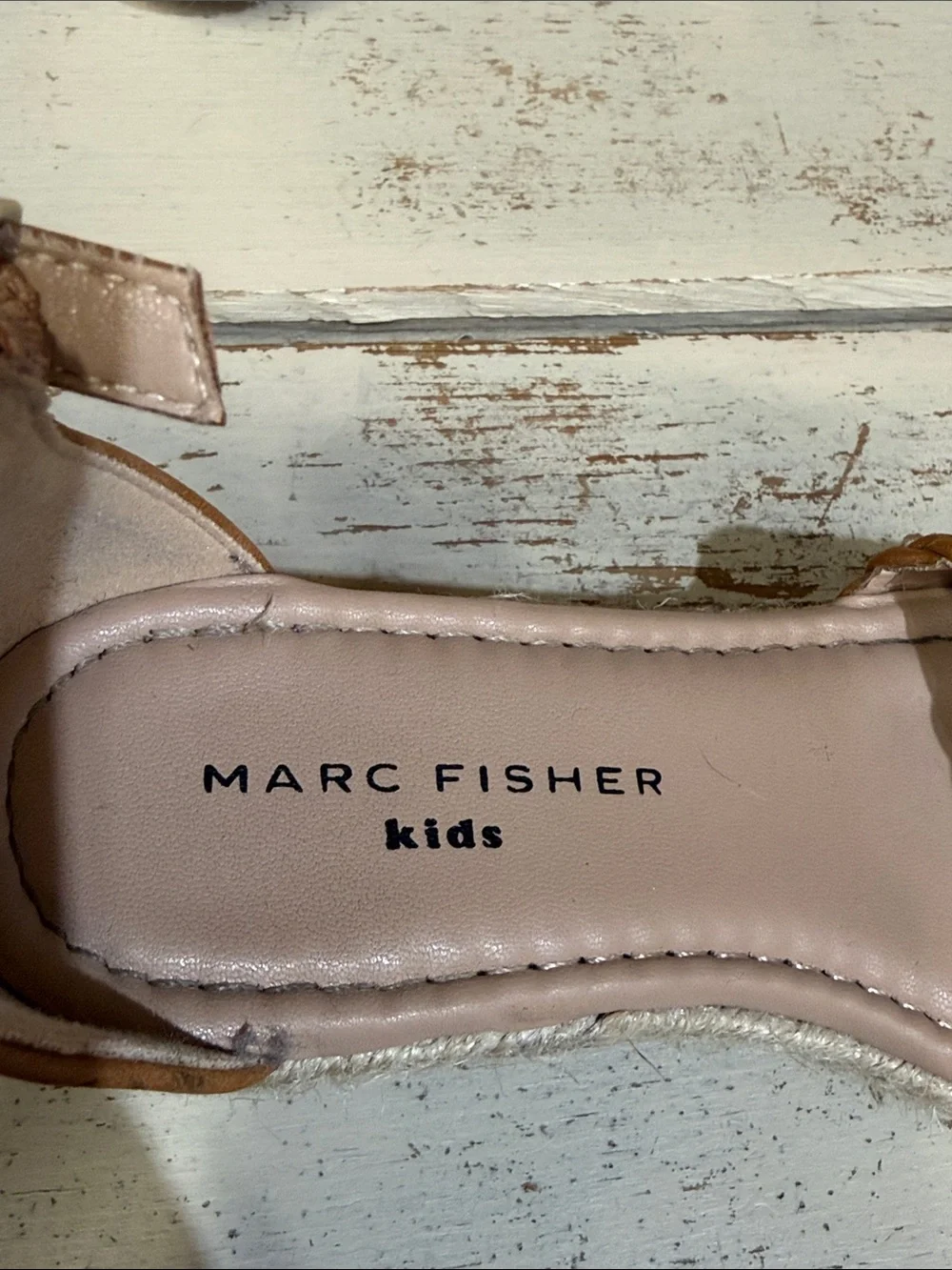 Marc Fisher Tan Woven Espadrille Wedge Sandal with Ankle Strap